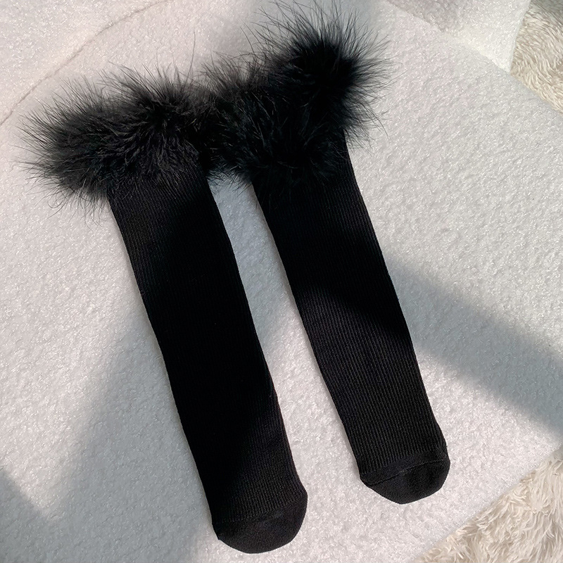 Детски миди чорапи с пера и дантела в пухкаво плетено покритие, едноцветни, 92% памук, за деца на възраст 3–8 години