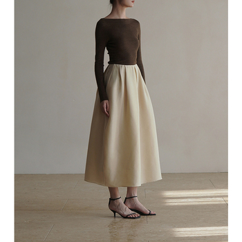 Елегантна чадърна пола, миди дължина, вълнена тъкан, сплайсинг кройка, пролет 2026