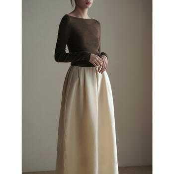 Елегантна чадърна пола, миди дължина, вълнена тъкан, сплайсинг кройка, пролет 2026