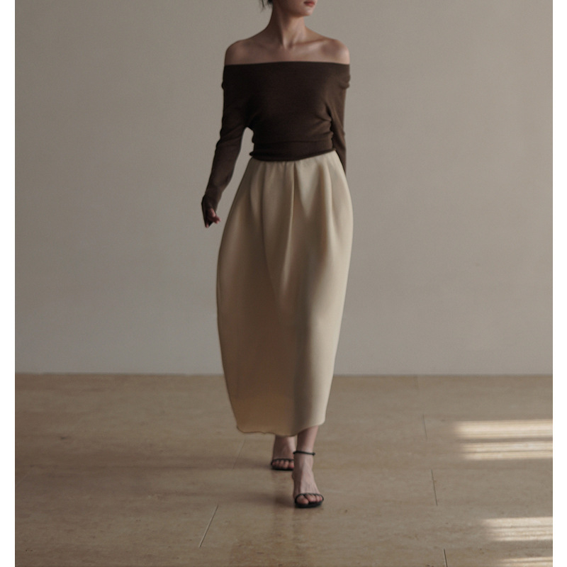 Елегантна чадърна пола, миди дължина, вълнена тъкан, сплайсинг кройка, пролет 2026