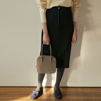 Suknja za bokove, A-linija, midi duljina, vuneni materijal s najmanje 95% poliestera, japansko-korejski casual stil, jesen 2024
