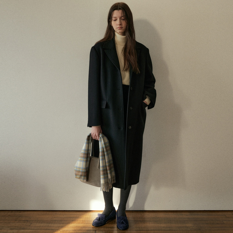 Suknja za bokove, A-linija, midi duljina, vuneni materijal s najmanje 95% poliestera, japansko-korejski casual stil, jesen 2024