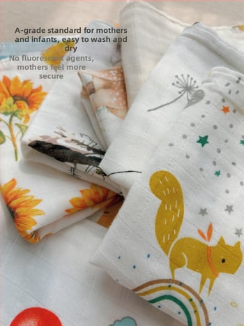 Négy réteg géz bébi négyzet alakú törölköző – 70% bambuszrost, 30% gyapot; nedvszívó.