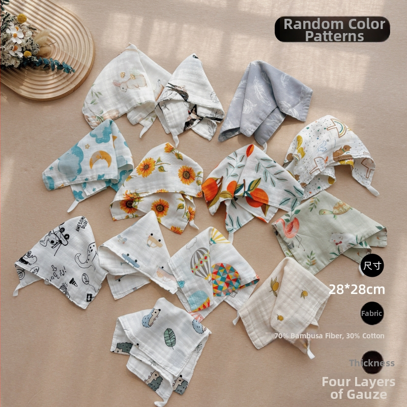 Négy réteg géz bébi négyzet alakú törölköző – 70% bambuszrost, 30% gyapot; nedvszívó.