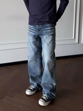 Muške traperice od denima s vintage američkim stilom, ravni kroj, 100% pamuk, srednji struk, višestruki džepovi