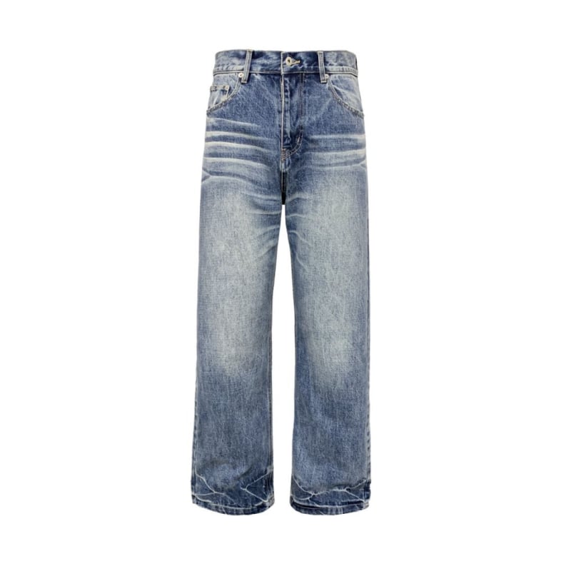 Muške traperice od denima s vintage američkim stilom, ravni kroj, 100% pamuk, srednji struk, višestruki džepovi