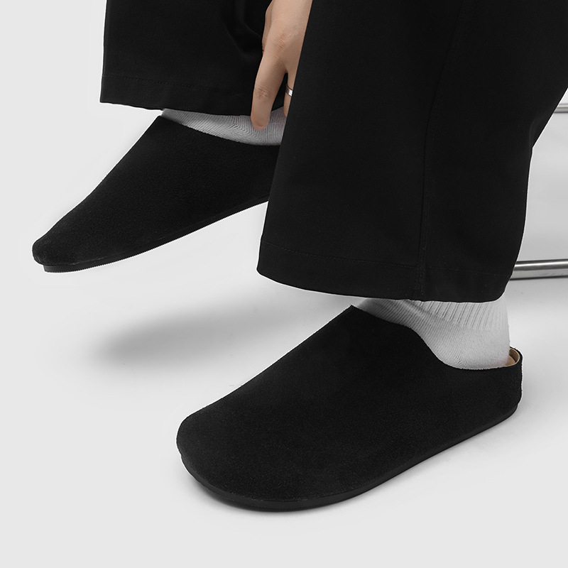 Muške slip-on papuče s zatvorenim prstima, casual, velur gornji dio, gumena potplat (17093)