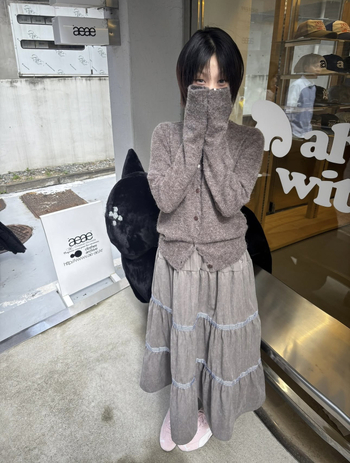Suknja tip cake s izvezkom, duga, poliester, jesen 2025, japansko-korejski casual stil
