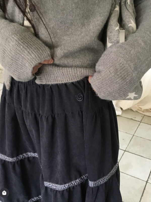 Suknja tip cake s izvezkom, duga, poliester, jesen 2025, japansko-korejski casual stil