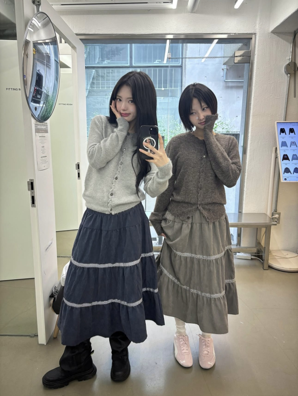 Suknja tip cake s izvezkom, duga, poliester, jesen 2025, japansko-korejski casual stil