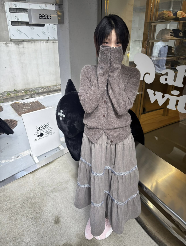 Suknja tip cake s izvezkom, duga, poliester, jesen 2025, japansko-korejski casual stil