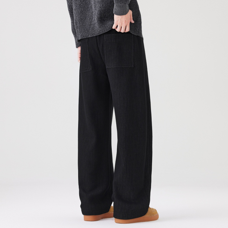 Blugi drepti, fermoar, patchwork manual, spălare prin piatră