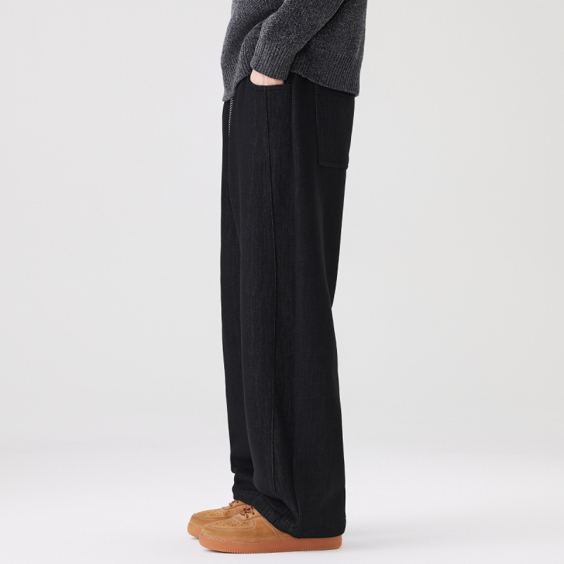 Blugi drepti, fermoar, patchwork manual, spălare prin piatră