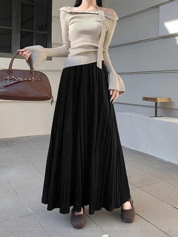 Fustă A-line din catifea, talie înaltă, plisată, 50–70% poliester, iarna 2025