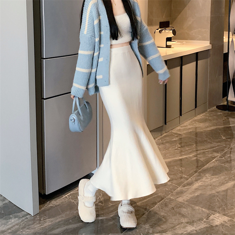 Fustă tip coadă de pește, talie înaltă, lungime midi, viscoză, micro-elasticitate, Toamnă 2025