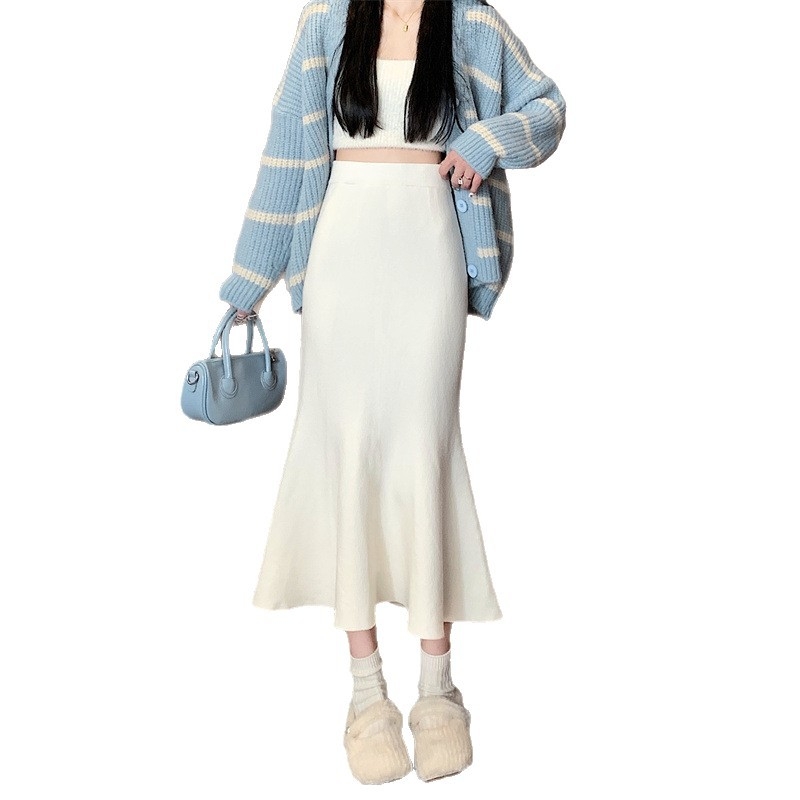 Fustă tip coadă de pește, talie înaltă, lungime midi, viscoză, micro-elasticitate, Toamnă 2025