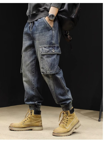 Blugi bărbați, croială dreaptă, denim din bumbac 65%, talie medie, buzunare multiple, potriviți pentru toate anotimpurile