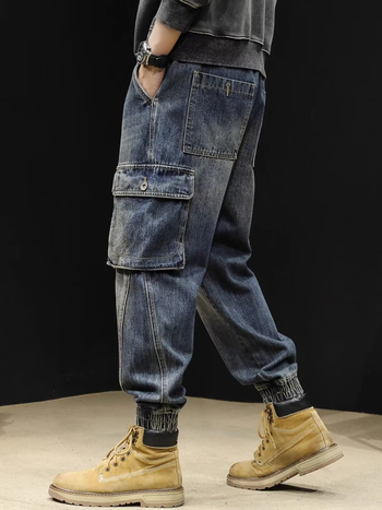 Blugi bărbați, croială dreaptă, denim din bumbac 65%, talie medie, buzunare multiple, potriviți pentru toate anotimpurile