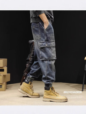 Blugi bărbați, croială dreaptă, denim din bumbac 65%, talie medie, buzunare multiple, potriviți pentru toate anotimpurile