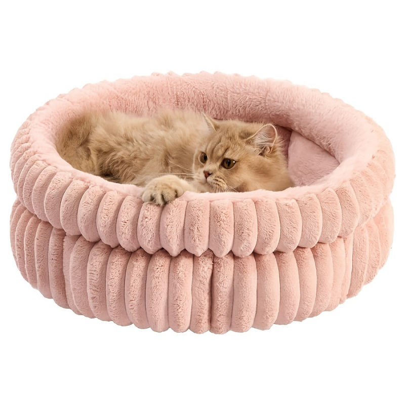 Cuib pentru animale de companie, rotund, pluș de iepure, dublu strat, cald iarna, pentru câini și pisici