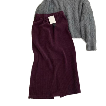 Kordurova midi suknja s raskopom - visokim strukom, elastični pojas, casual japansko-korejski stil