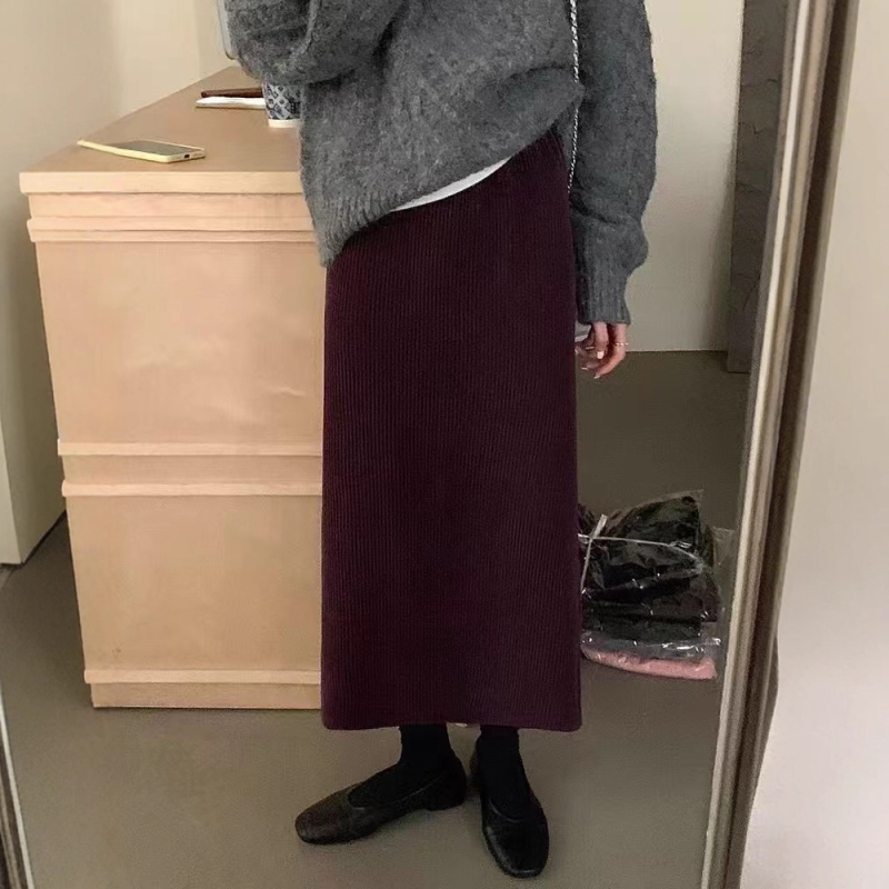 Kordurova midi suknja s raskopom - visokim strukom, elastični pojas, casual japansko-korejski stil