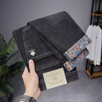 Jeansi bărbați în stil coreean, croială conică, talie medie, din bumbac, microelasticitate