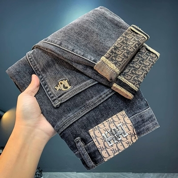 Blugi de bărbați drepti, croială slim, micro-elastic, 50% bumbac, talie medie, fermoar