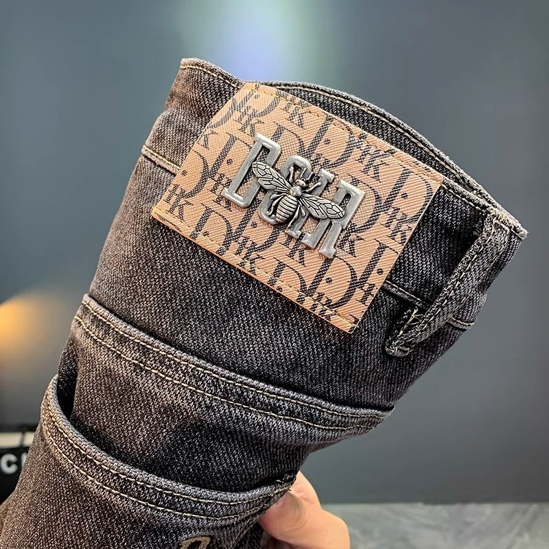 Blugi de bărbați drepti, croială slim, micro-elastic, 50% bumbac, talie medie, fermoar