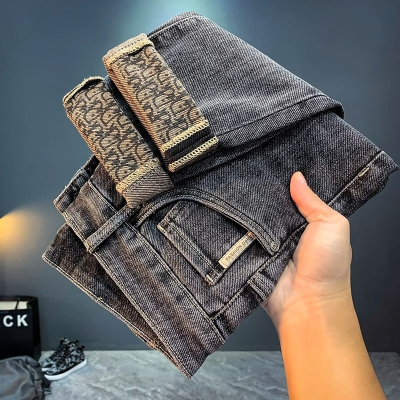 Blugi de bărbați drepti, croială slim, micro-elastic, 50% bumbac, talie medie, fermoar