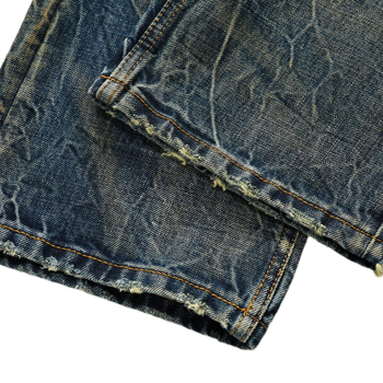 Blugi drepti, denim din bumbac 100%, spălați și uzură cu patch-uri, talie medie, fermoar