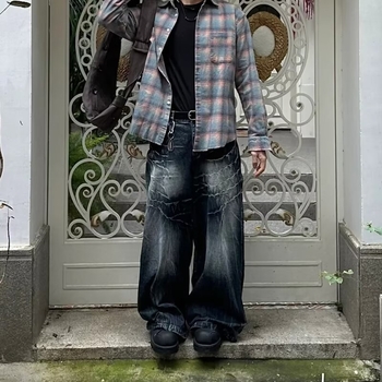 Vintage traperice za muškarce - ravni kroj, srednji porast, zip, pamuk Cowboy tkanina