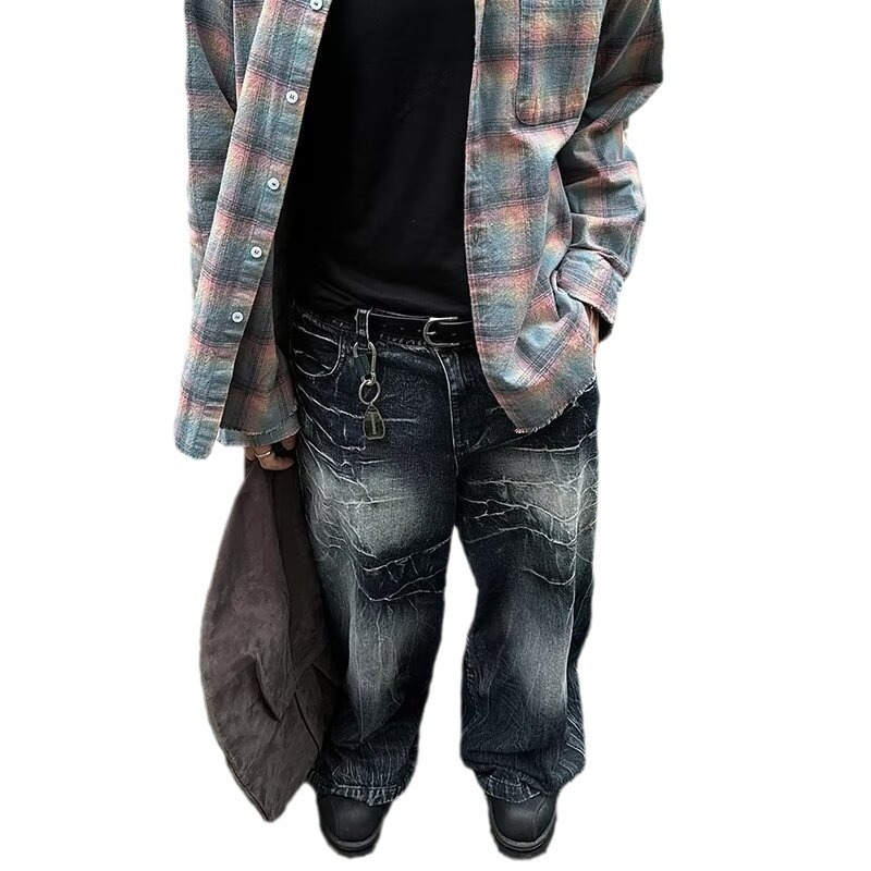 Vintage traperice za muškarce - ravni kroj, srednji porast, zip, pamuk Cowboy tkanina