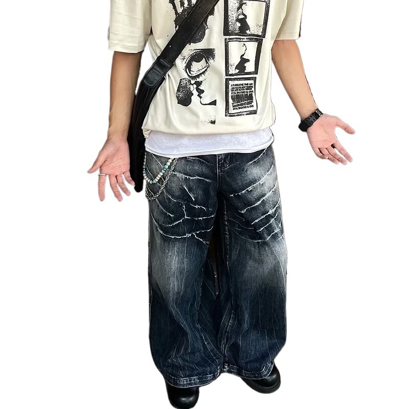 Vintage traperice za muškarce - ravni kroj, srednji porast, zip, pamuk Cowboy tkanina