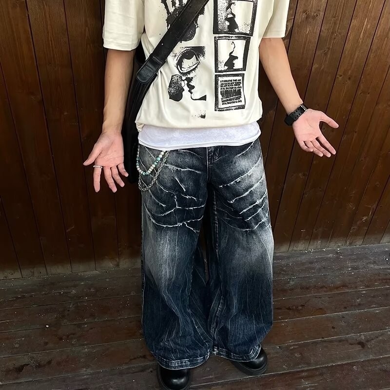 Vintage traperice za muškarce - ravni kroj, srednji porast, zip, pamuk Cowboy tkanina