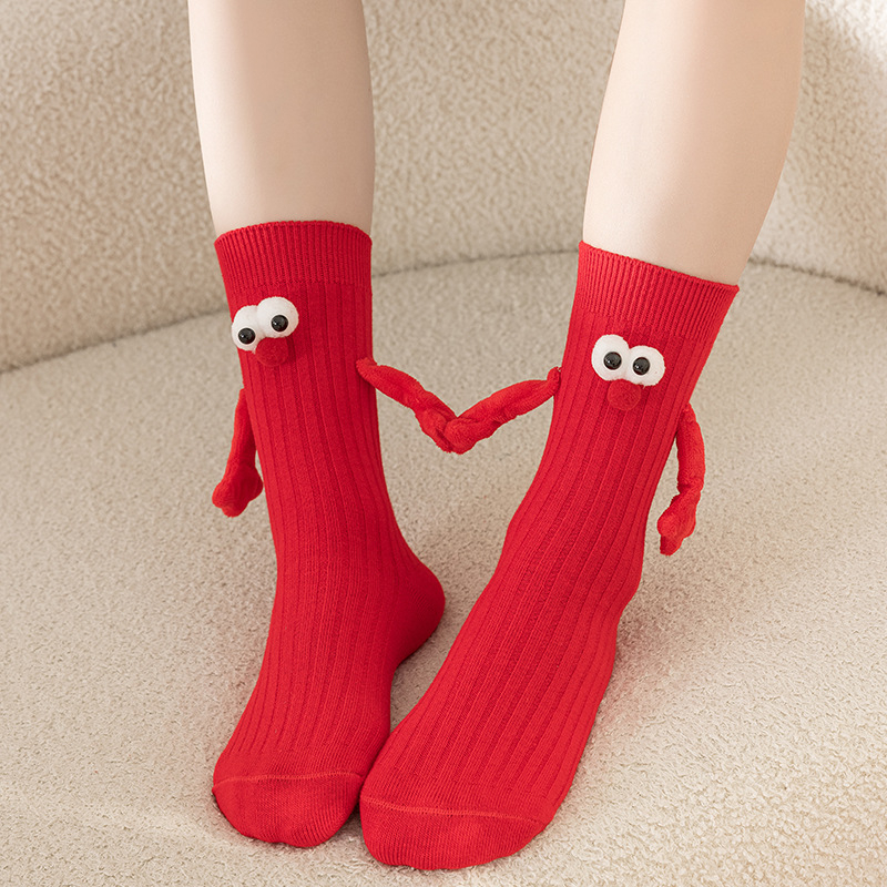 Șosete pentru copii cu figură 3D și motif mâna‑în‑mână, 95% bumbac, tub mediu, respirante, unisex