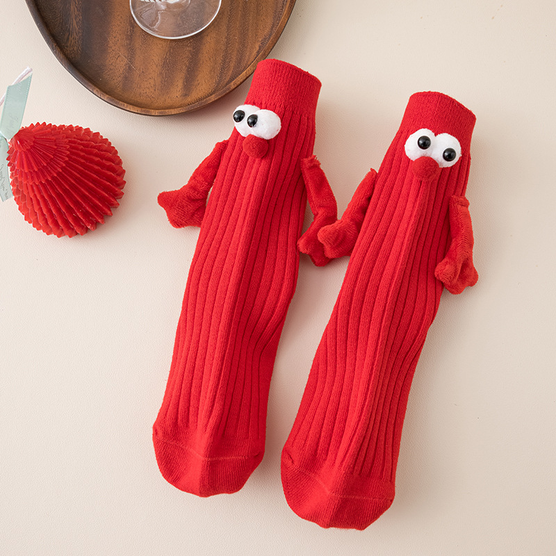 Șosete pentru copii cu figură 3D și motif mâna‑în‑mână, 95% bumbac, tub mediu, respirante, unisex