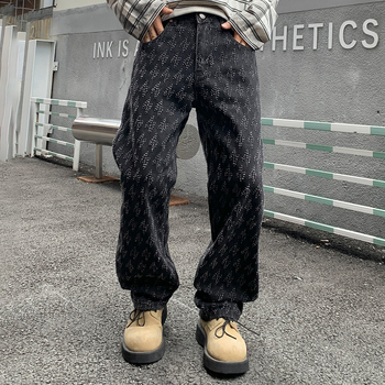 Blugi bărbați drepti, denim din bumbac, talie medie, închidere cu nasturi