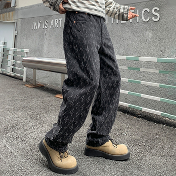 Blugi bărbați drepti, denim din bumbac, talie medie, închidere cu nasturi