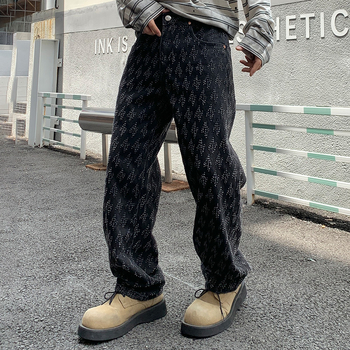 Blugi bărbați drepti, denim din bumbac, talie medie, închidere cu nasturi