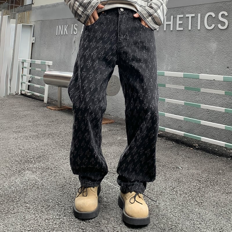 Blugi bărbați drepti, denim din bumbac, talie medie, închidere cu nasturi