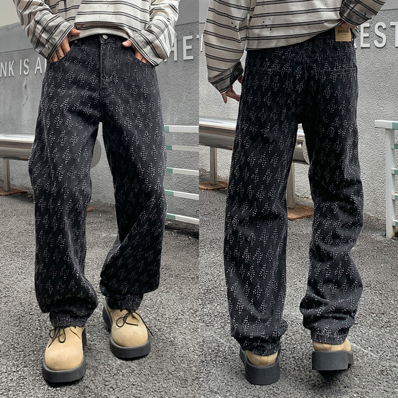 Blugi bărbați drepti, denim din bumbac, talie medie, închidere cu nasturi