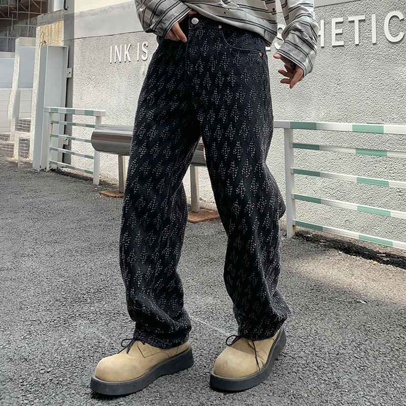 Blugi bărbați drepti, denim din bumbac, talie medie, închidere cu nasturi