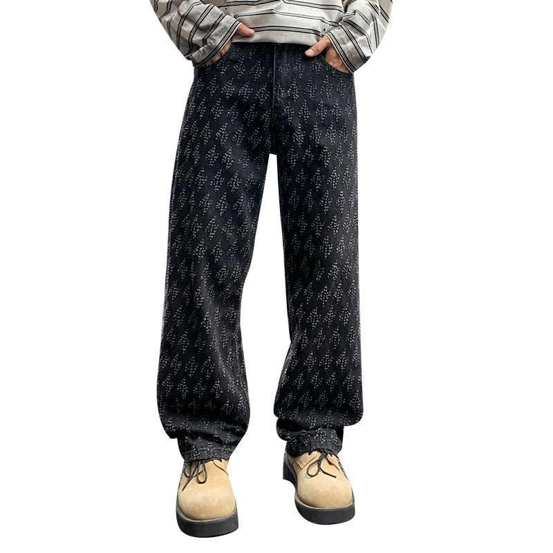 Blugi bărbați drepti, denim din bumbac, talie medie, închidere cu nasturi