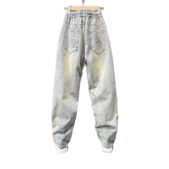 Muške traperice korejskog stila, ravne nogavice, ležernog kroja, vintage izgrebane s patch detaljima, 60% pamuk, mikroelastičnost, srednji struk, kopčanje s vezicom, za sve sezone