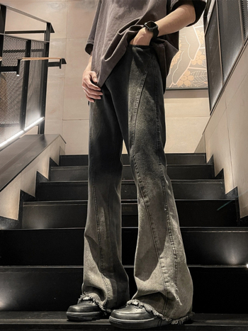 Traperice s gradientnim pranjem, ravni kroj, srednji struk, mikro-elastične, 80% pamuka