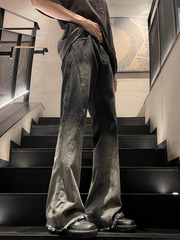 Traperice s gradientnim pranjem, ravni kroj, srednji struk, mikro-elastične, 80% pamuka