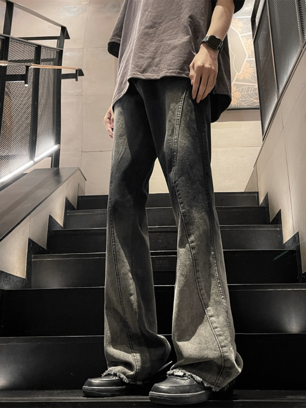 Traperice s gradientnim pranjem, ravni kroj, srednji struk, mikro-elastične, 80% pamuka