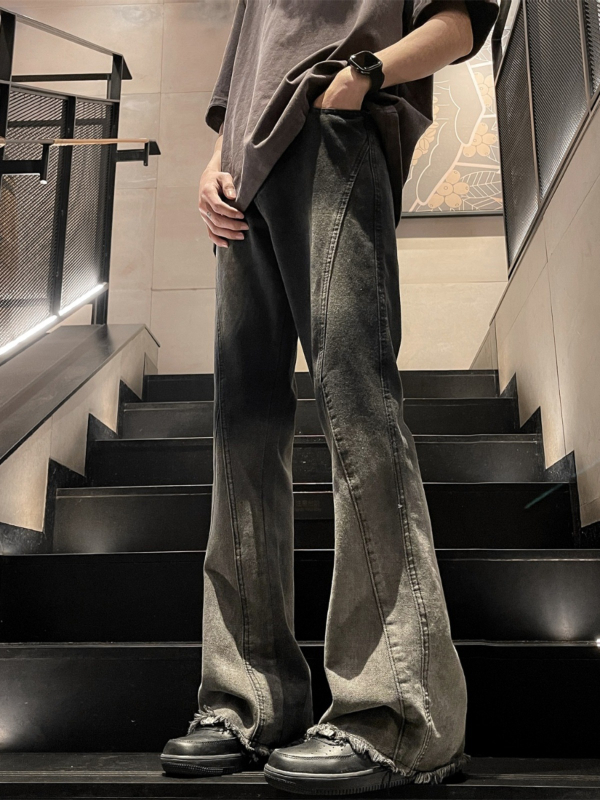 Traperice s gradientnim pranjem, ravni kroj, srednji struk, mikro-elastične, 80% pamuka