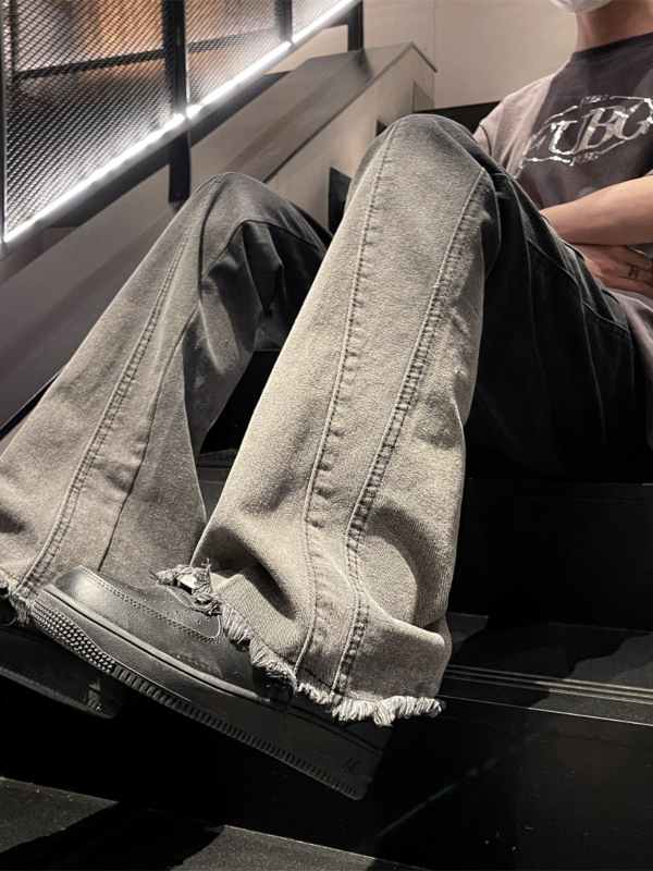 Traperice s gradientnim pranjem, ravni kroj, srednji struk, mikro-elastične, 80% pamuka